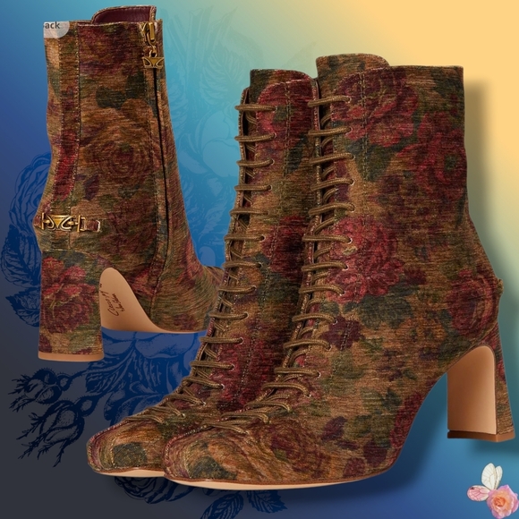 Circus NY by Sam Edelman Kendra Lace-Up Ankle Boot Golden Pear Brocade Multi 9M - Picture 1 of 6